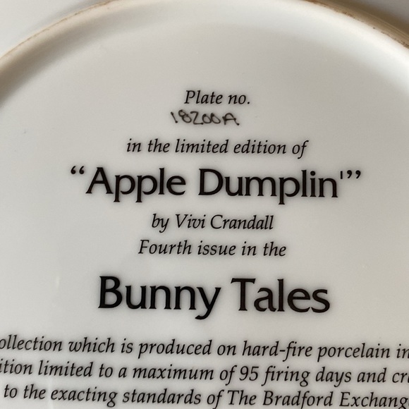 Vintage Limited Edition “Apple Dumpling” Bradford Exchange 1997 Porcelain Plate - Picture 3 of 4